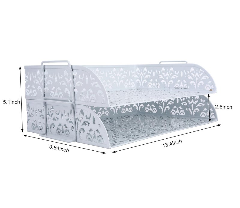 PAG 2 Tier Desktop File Organizer Metal Stackable Letter Tray Paper Holder Rack for Desk, White - Image 3